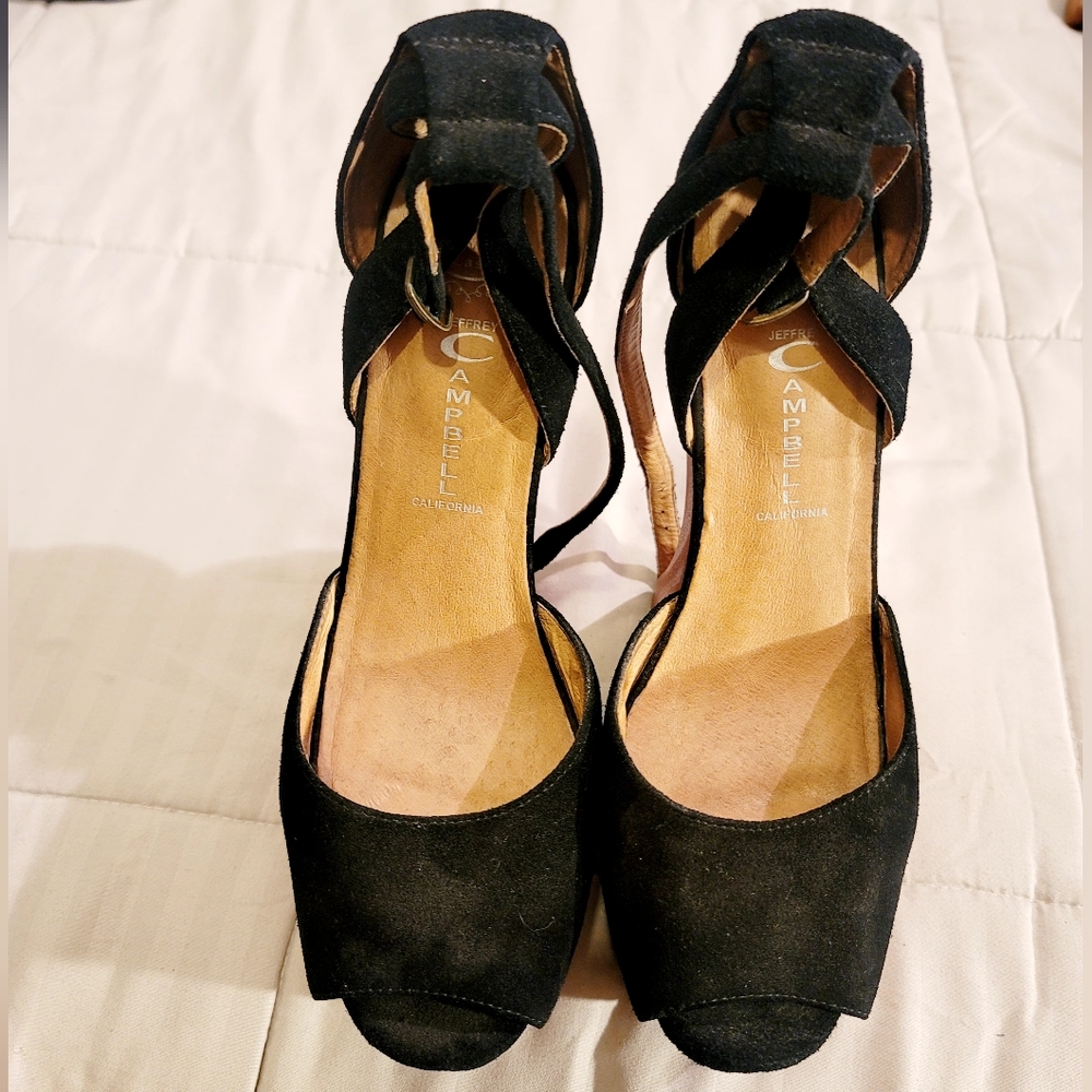 JEFFREY CAMPBELL Black Suede Str8 Up Platform Sandals Size 10